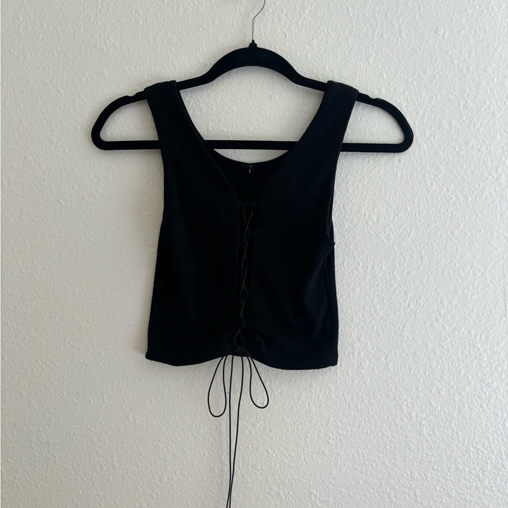 Black Lace-Up Women's Top